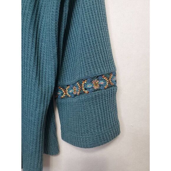 Soft Surroundings Gabriel Waffle Knit Embroidered Beaded Flared Sleeve Boho Top - Picture 6 of 8